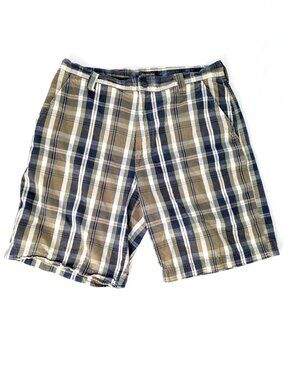 St. John's Bay Plaid Shorts - Men's 36 - Green and Blue Flannel Bermuda Casual